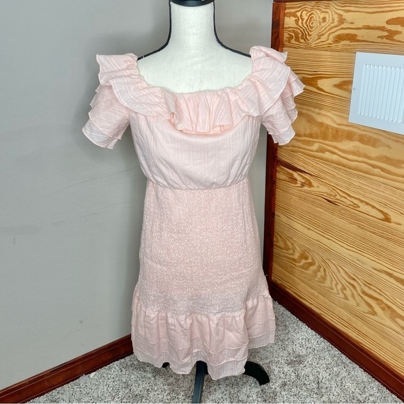 Simplee Pink Ruffle Short Sleeve Smocked Mini Dress Medium NWT - Picture 1 of 11